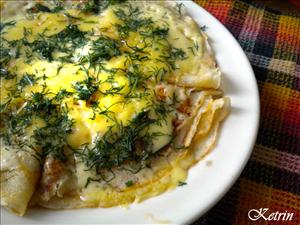 Фото рецепта «Запеченные блинчики с сыром и зеленью»