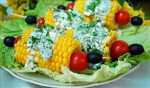 Фото рецепта «Кукурузные початки с сыром и зеленью»