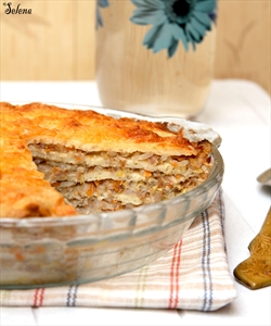 Фото рецепта «Блинчатый пирог с мясом, рисом и пекинской капустой»