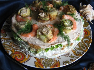 Фото рецепта «Торт закусочный из кабачков, с креветками»
