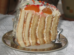 Фото рецепта «Спиральный торт с абрикосами и взбитыми сливками»