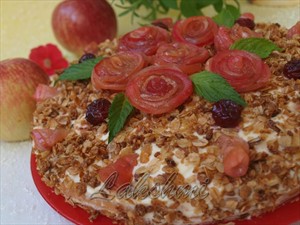 Фото рецепта «Яблочный торт с карамелизированными овсяными хлопьями»