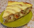Пошаговое фото рецепта «Блинный пирог с творогом и курагой»