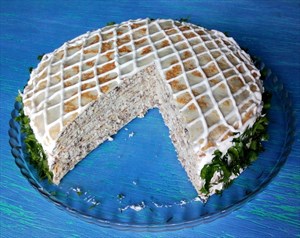 Фото рецепта «Блинный торт с курицей и грибами»